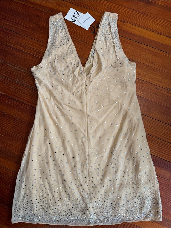 Zara Dresses & Skirts - NWT Zara Champagne Beige Sleeveless V-Neck Crystallized Mini Dress Size Medium